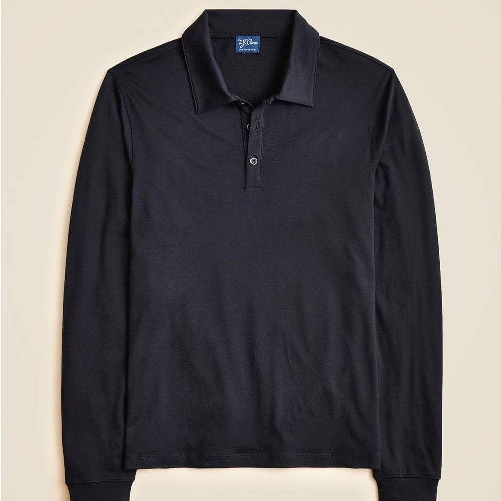 Long-sleeve merino wool polo shirt